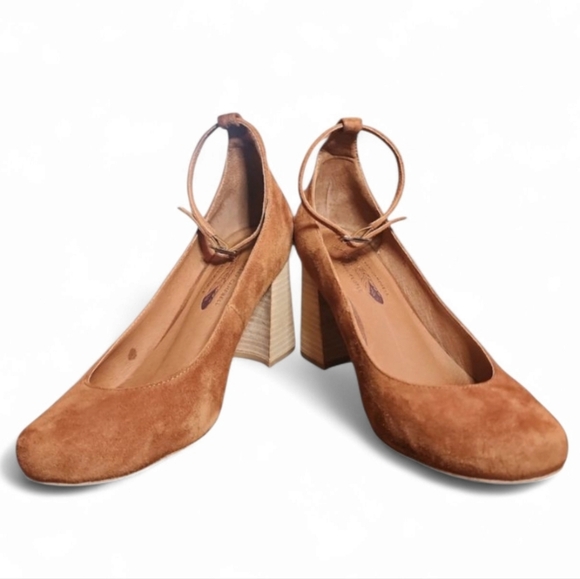 Jeffrey Campbell x Free People Delta Rust Suede Block Wood Heel Ankle Strap Boho - Picture 2 of 13